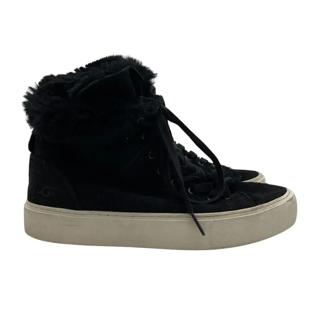 UGG Women's Beven Leather High-Top Lace-Up Sneaker Shoes Black Us Size 8